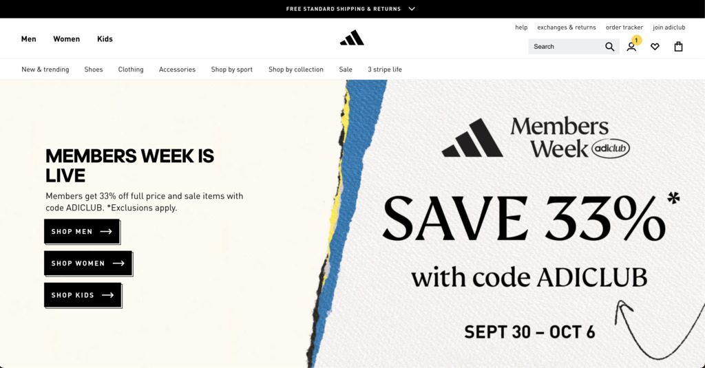 Adidas website 2022 - Website