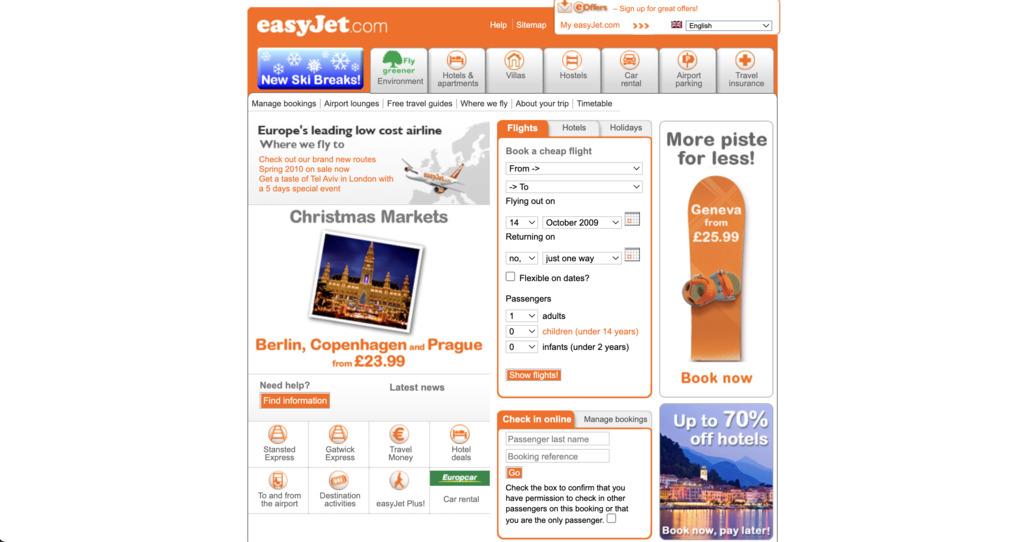 EasyJet website 2009 - Website