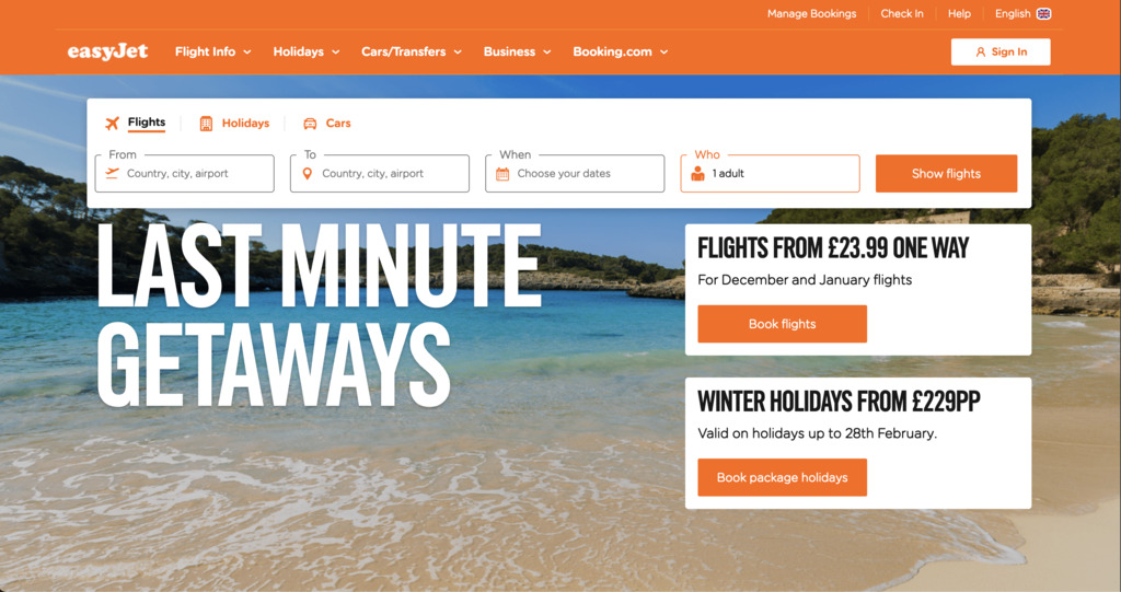 EasyJet website 2024 - Website